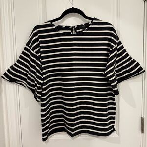 J. Crew Black and White Striped Top Size Large Preppy Minimalist Casual